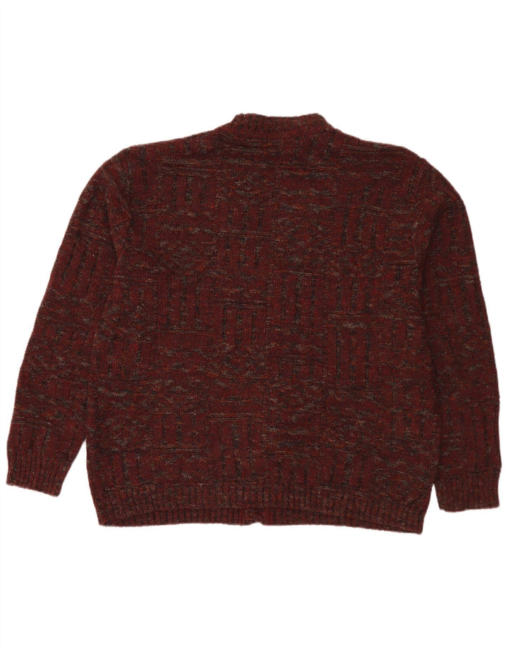 Angelo Greco Mens Cardigan Sweater Large Burgundy Flecked Wool