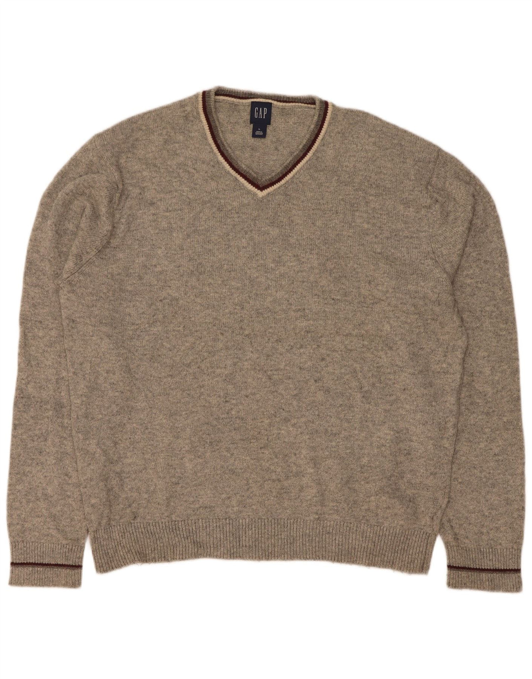 Gap Mens V-Neck Jumper Sweater Large Grey Flecked Cotton