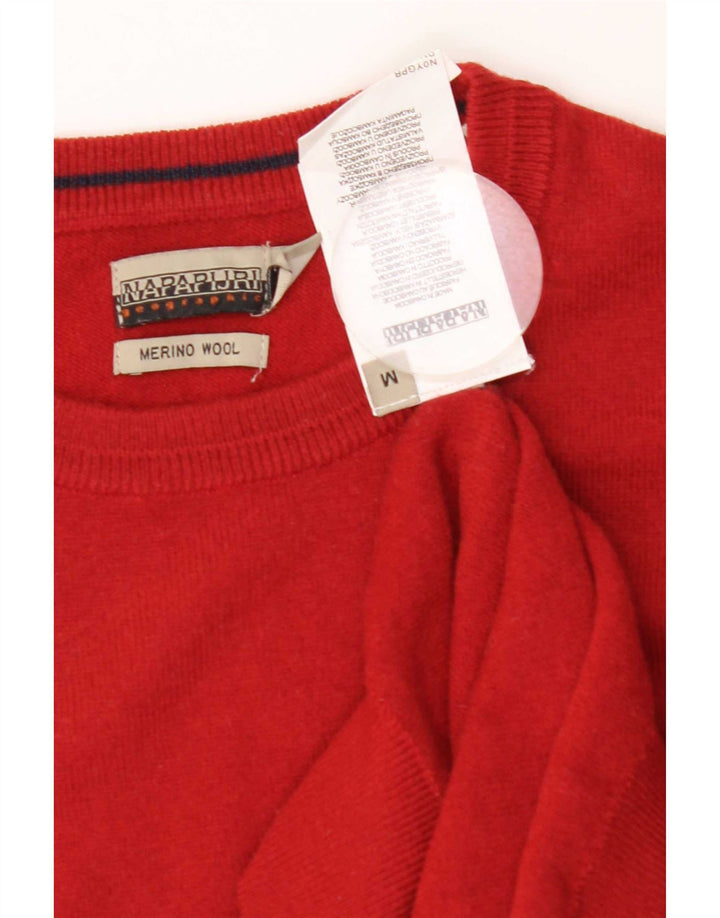 Napapijri Mens Crew Neck Jumper Sweater Medium Red Merino Wool