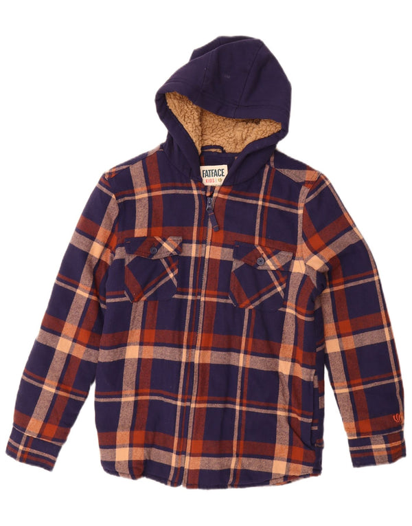 Fat Face Chemise à capuche en flanelle Lumberjack pour garçon 11-12 ans Bleu marine à carreaux