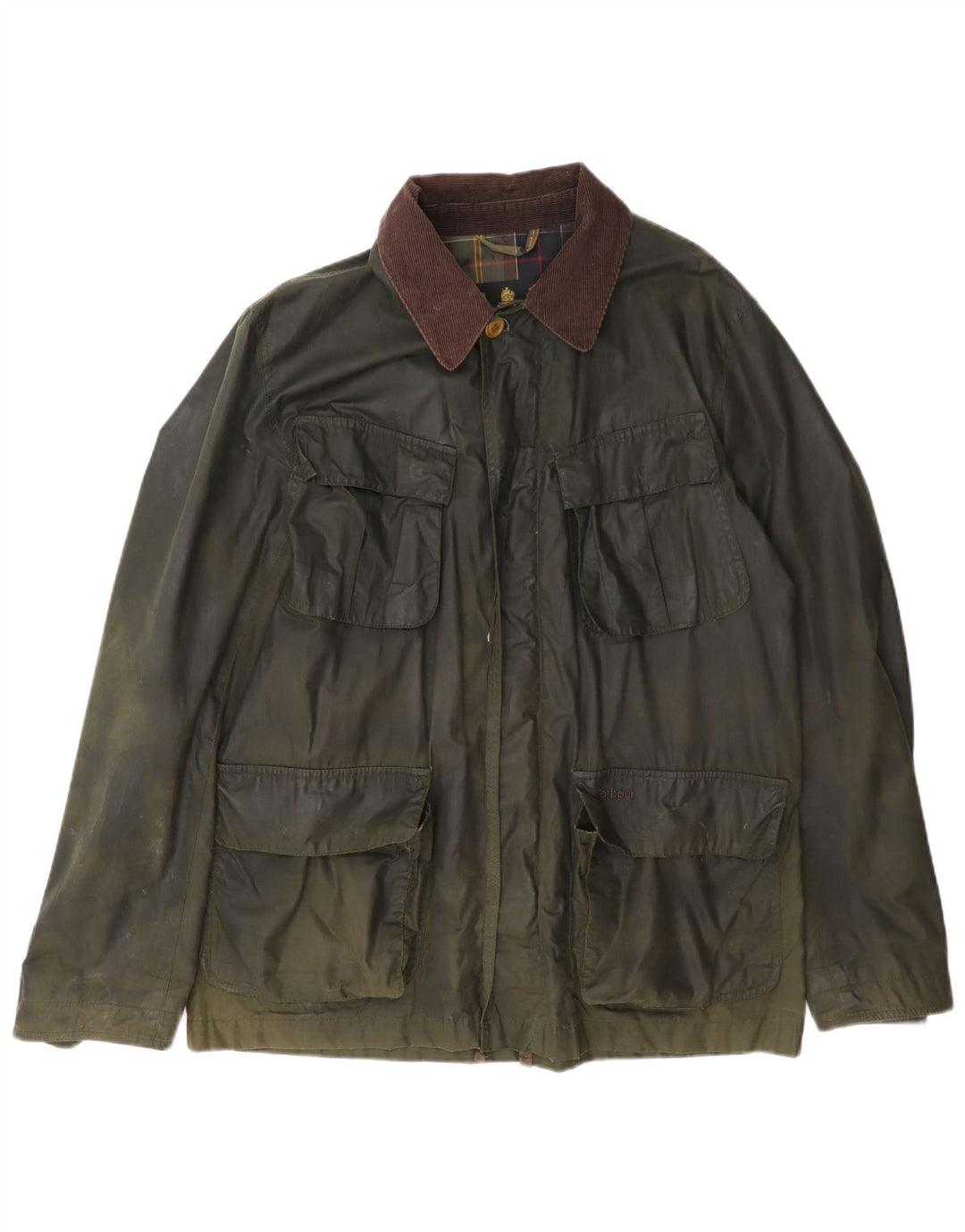 Barbour Mens Waxed Cotton Jacket UK 40 Large Khaki Colourblock