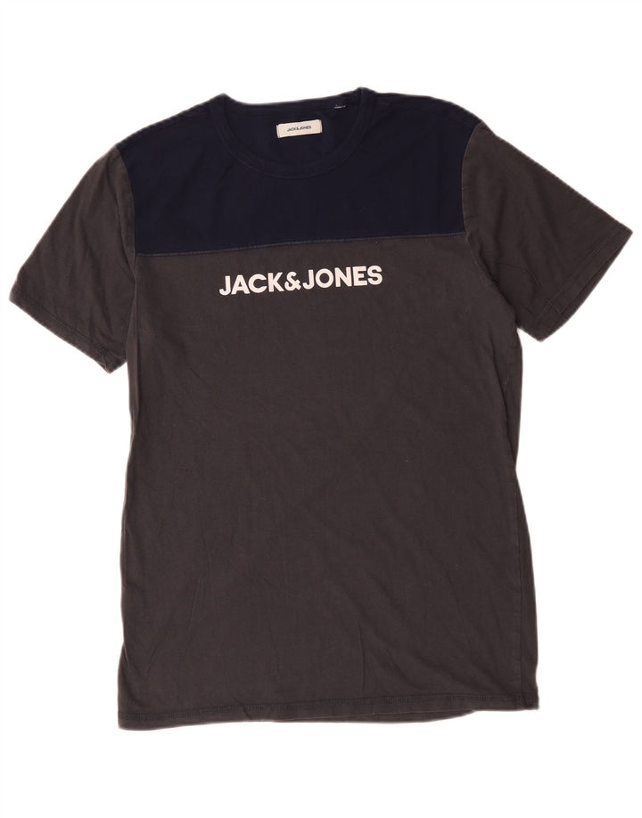 Jack & Jones Mens Graphic T-Shirt Top Medium Grey Colourblock