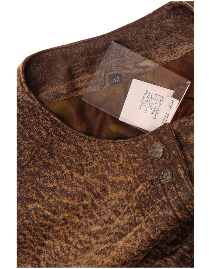 Vintage Womens Crop Leather Jacket IT 42 Medium Brown Animal Print Leather
