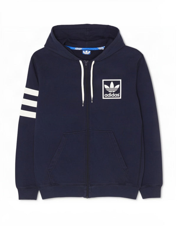 Adidas Mens Graphic Zip Hoodie Sweater Large Navy Blue Striped Cotton
