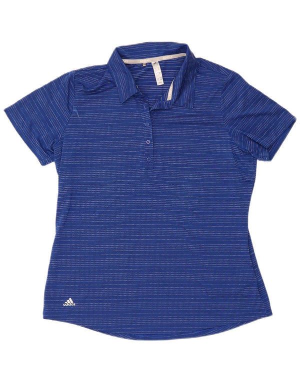 Adidas Womens Short Sleeve Polo shirt Large Blue Striped Polyester