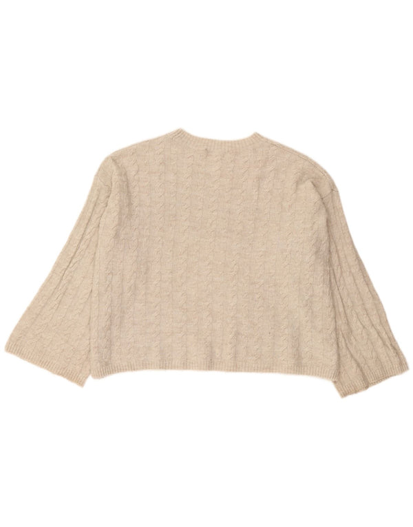 Zara Pull surdimensionné à col rond pour femme UK 10 Petit Beige