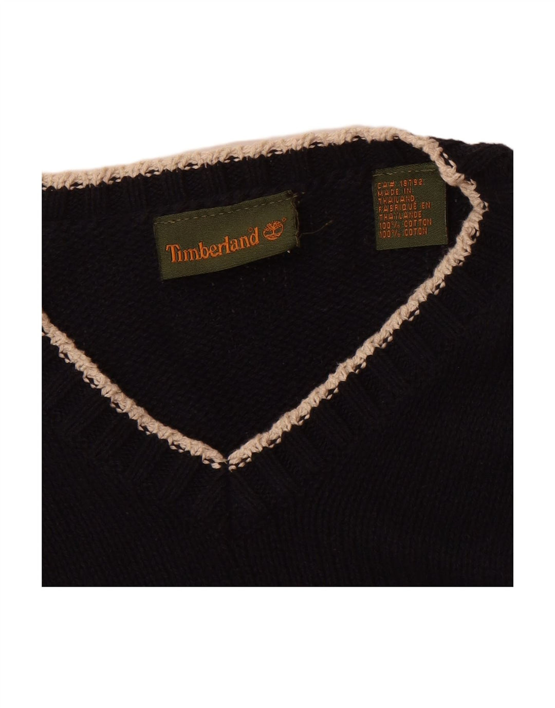 Suéter masculino TIMBERLAND com decote em V grande algodão azul marinho