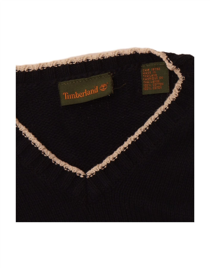 Suéter masculino TIMBERLAND com decote em V grande algodão azul marinho