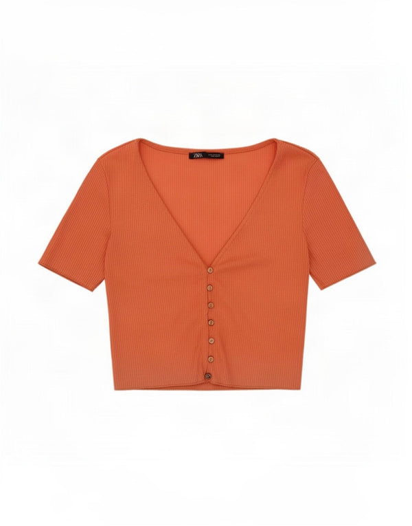 Zara Womens Short Sleeve Crop Top UK 12 Médio Rosa