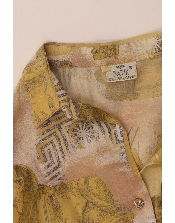Vintage Womens Abstract Pattern Shirt Blouse UK 16 Large Yellow