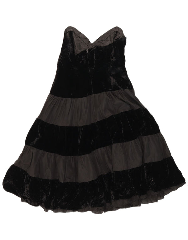 Vintage Dame Velvet Stropløs Kjole UK 10 Lille Sort Stribet Akryl