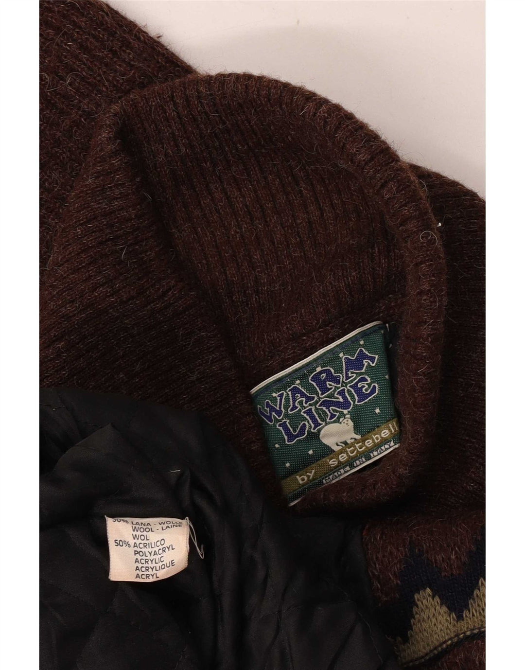 Settebello Cardigan Homme Pull Large Marron Géométrique Laine