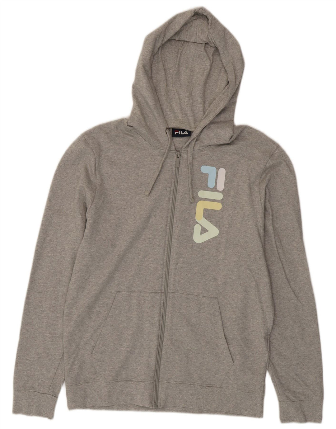 Fila Mens Graphic Zip Hoodie Sweater Medium Grey Flecked Cotton