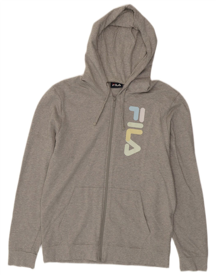 Fila Mens Graphic Zip Hoodie Sweater Medium Grey Flecked Cotton