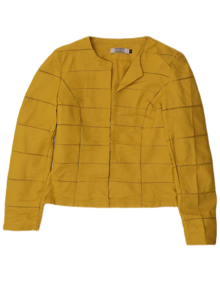 VINTAGE Womens Faux Leather Jacket UK 12 Medium Yellow Check Viscose
