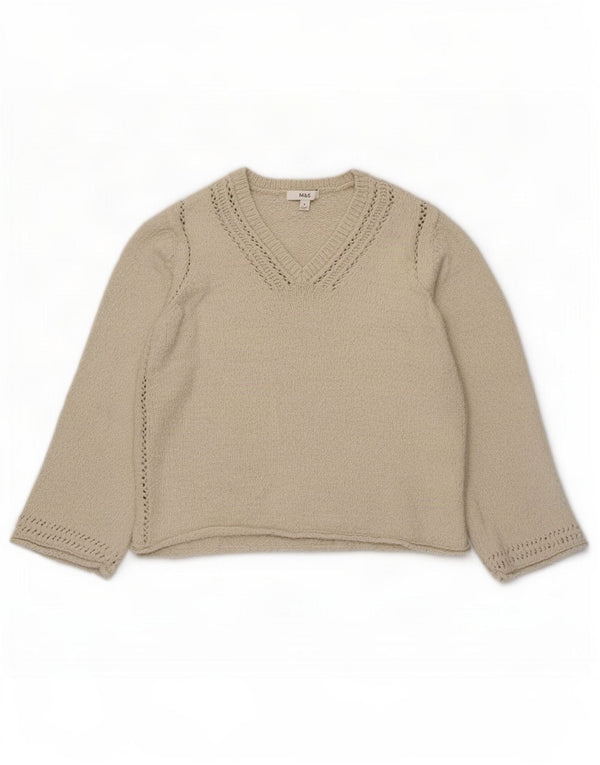 Marks & Spencer Womens V-Neck Jumper Sweater UK 16 Large Green Cotton