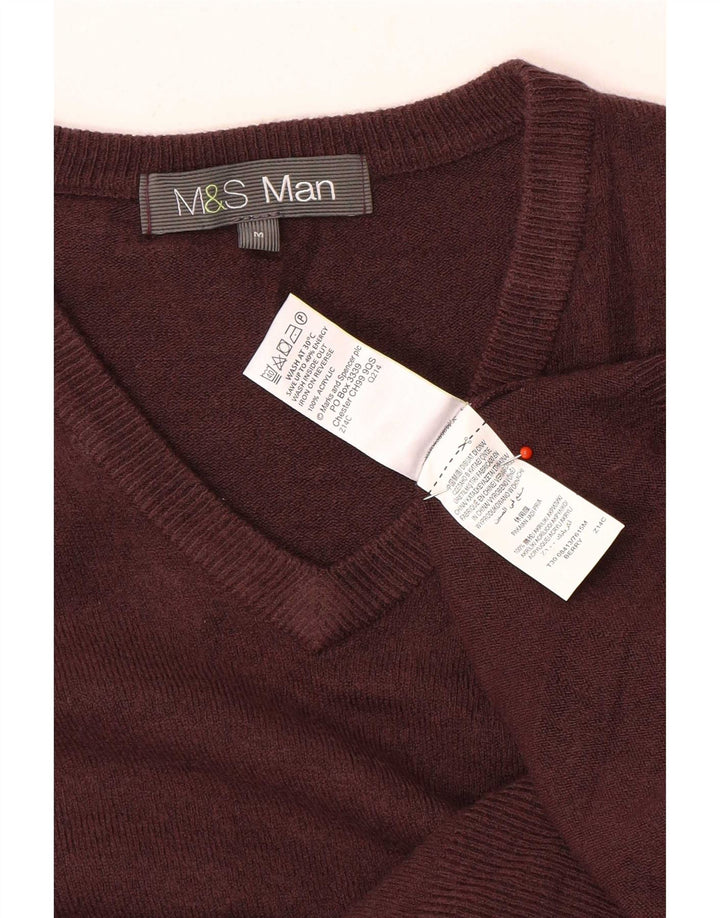 Marks & Spencer Mens V-Neck Jumper Sweater Medium Brown Acrylic