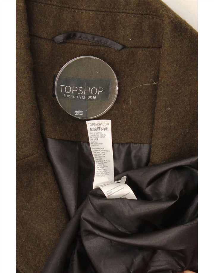 TOPSHOP Womens Overcoat UK 16 Large Khaki Wool Vintage Topshop and Second-Hand Topshop from Messina Hembry 
