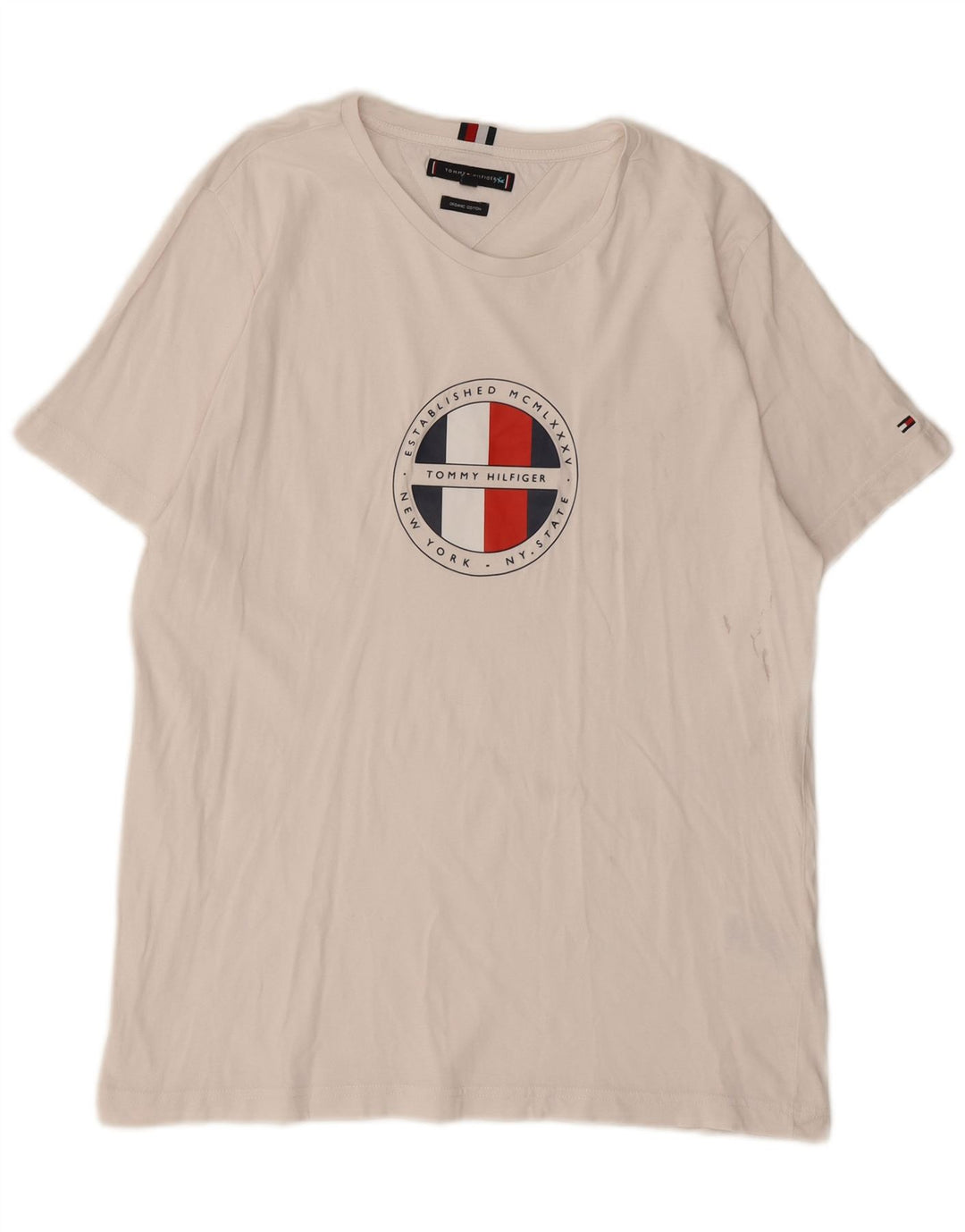 Tommy Hilfiger Mens Graphic T-Shirt Top Large White Cotton