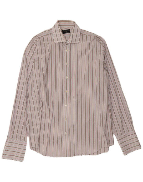 John Lewis Mens Shirt Size 42 16 1/2 Large White Striped Cotton