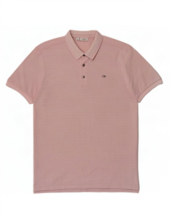 Calvin Klein Herren-Poloshirt aus mittelrosa Nadelstreifen-Polyester