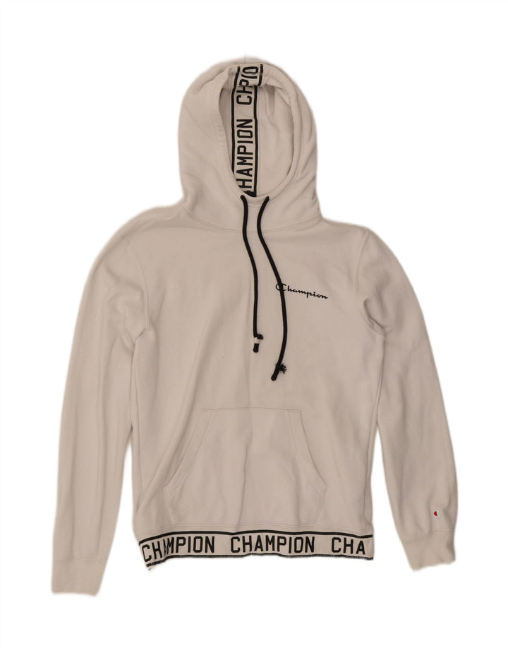 CHAMPION Suéter masculino com capuz gráfico pequeno algodão branco