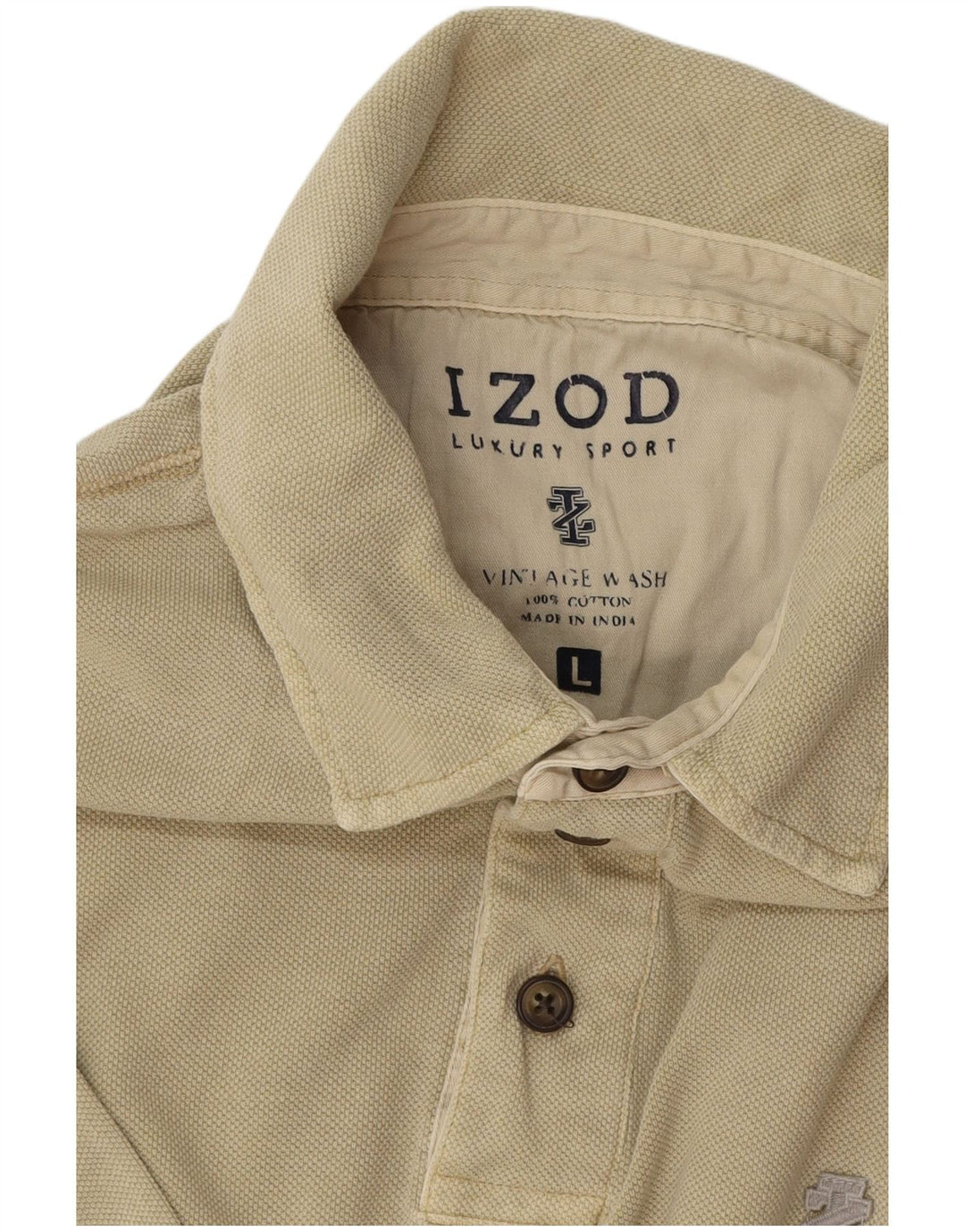 IZOD Mens Polo Shirt Large Beige Cotton