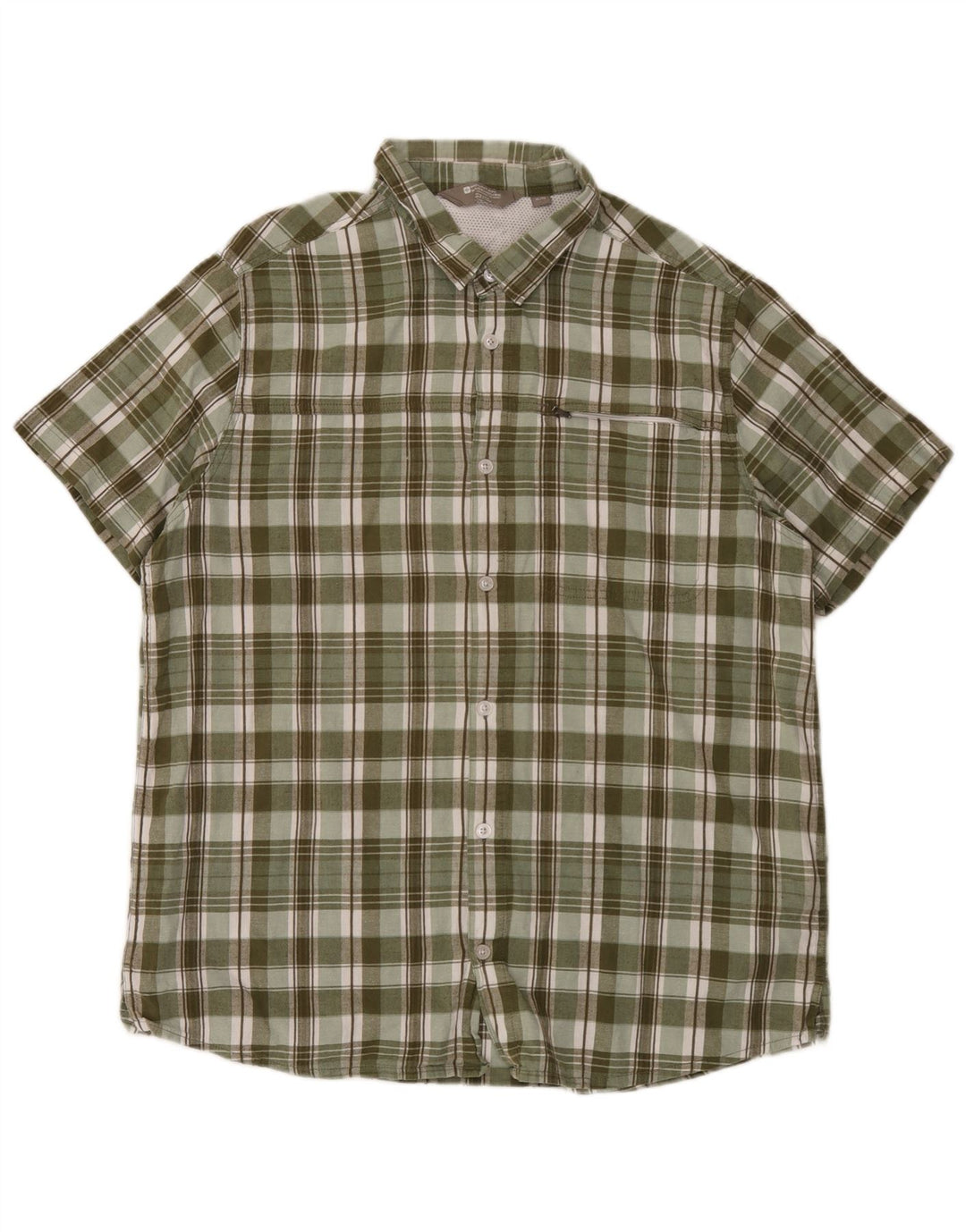Mountain Warehouse Mens Short Sleeve Shirt XL Green Check Cotton
