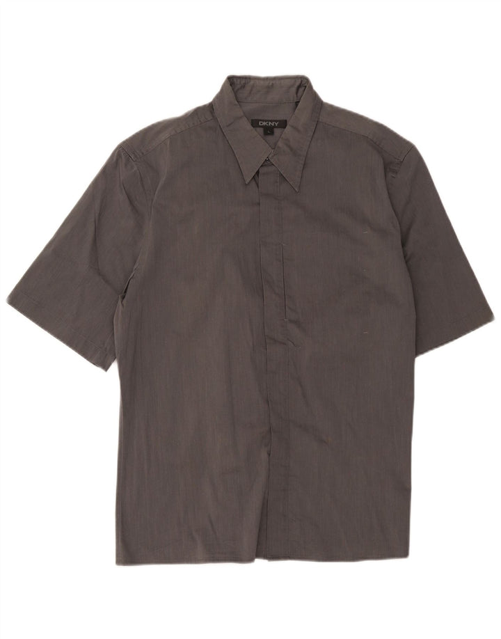Dkny Mens Short Sleeve Shirt Large Grey Cotton
