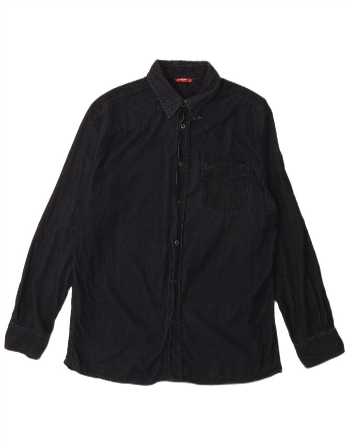 Carrera Mens Corduroy Shirt Large Navy Blue Cotton