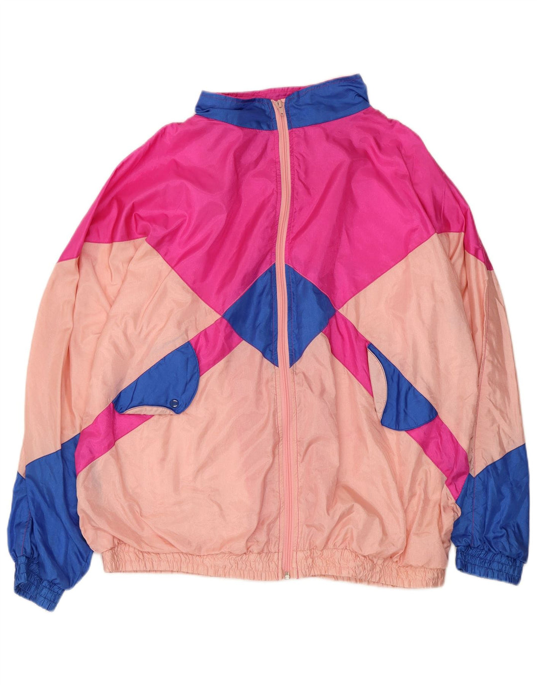 vintage Femme Survêtement Top Veste UK 16 Grand Colorblock Multicolore