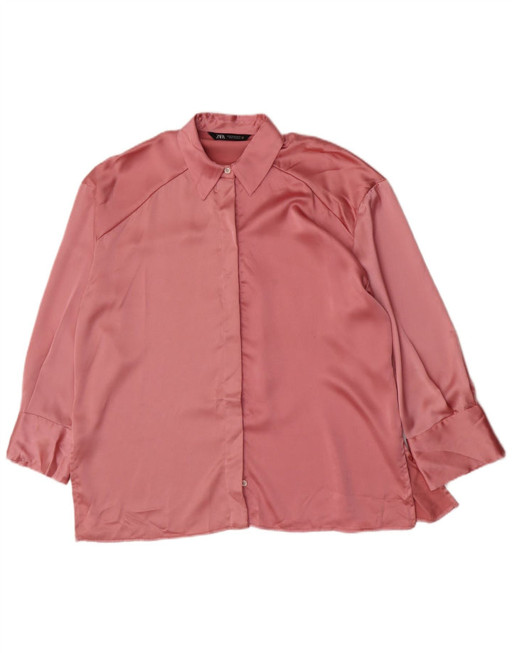 Zara Womens Oversized Shirt Blouse UK 14 Medium Pink Polyester