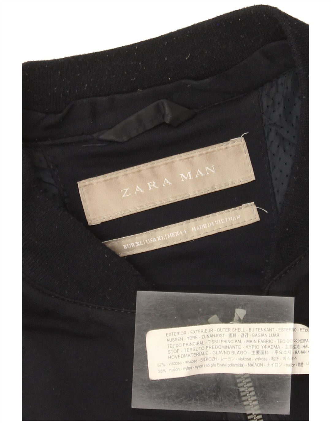 Zara Herre Bomber Jacket UK 42 XL Navy Blue Viscose