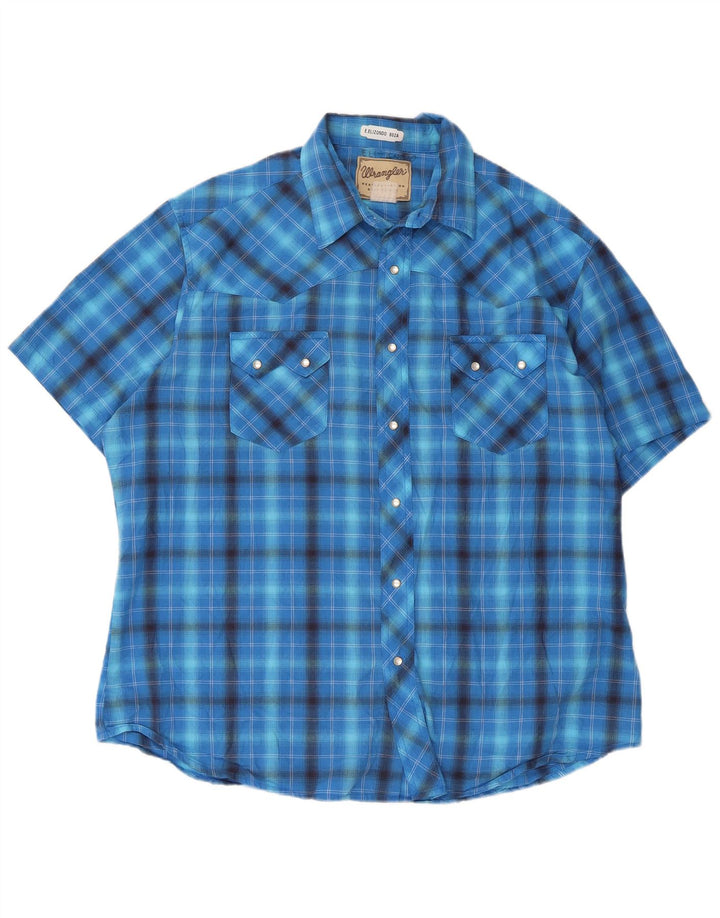 Wrangler Mens Short Sleeve Shirt Large Blue Plaid