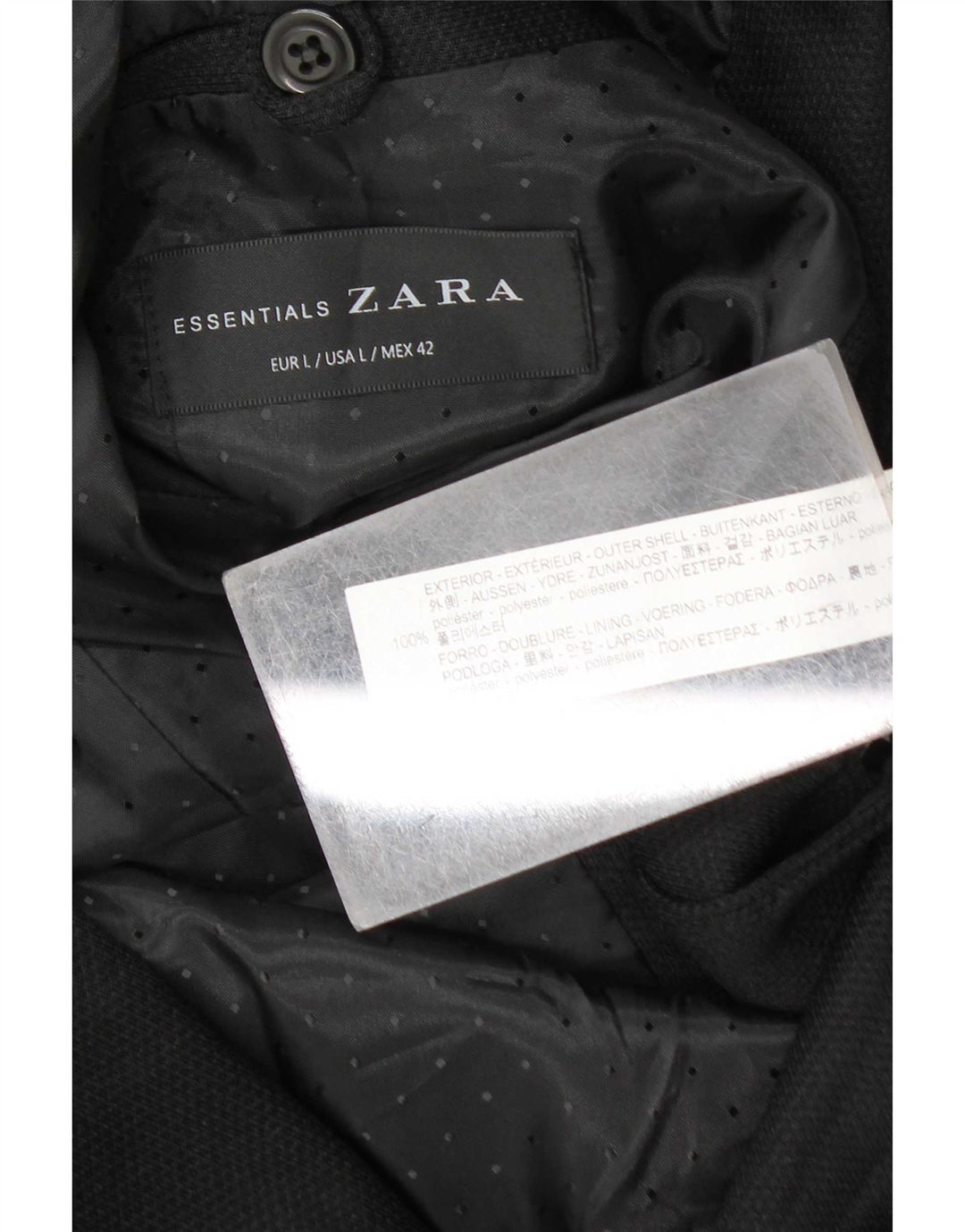 Zara Veste blazer à 2 boutons pour homme UK 40 Large Noir Polyester