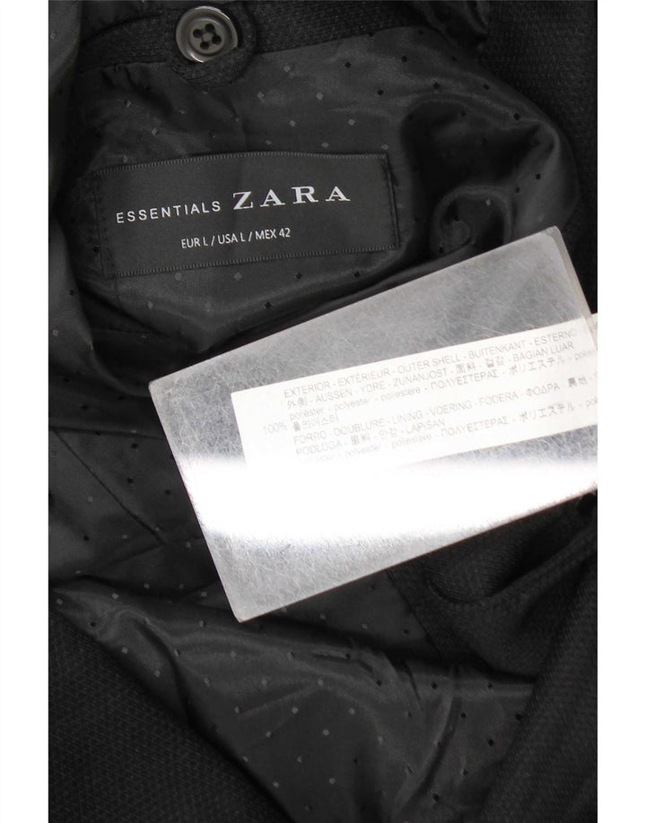 Zara Veste blazer à 2 boutons pour homme UK 40 Large Noir Polyester