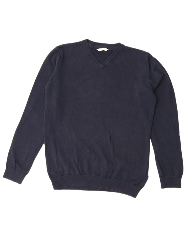 Marks & Spencer Jungen-Pullover mit V-Ausschnitt, 14–15 Jahre, marineblaue Baumwolle