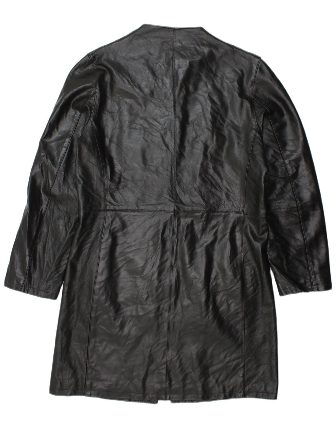 VINTAGE Womens Leather Coat IT 48 XL Black Leather