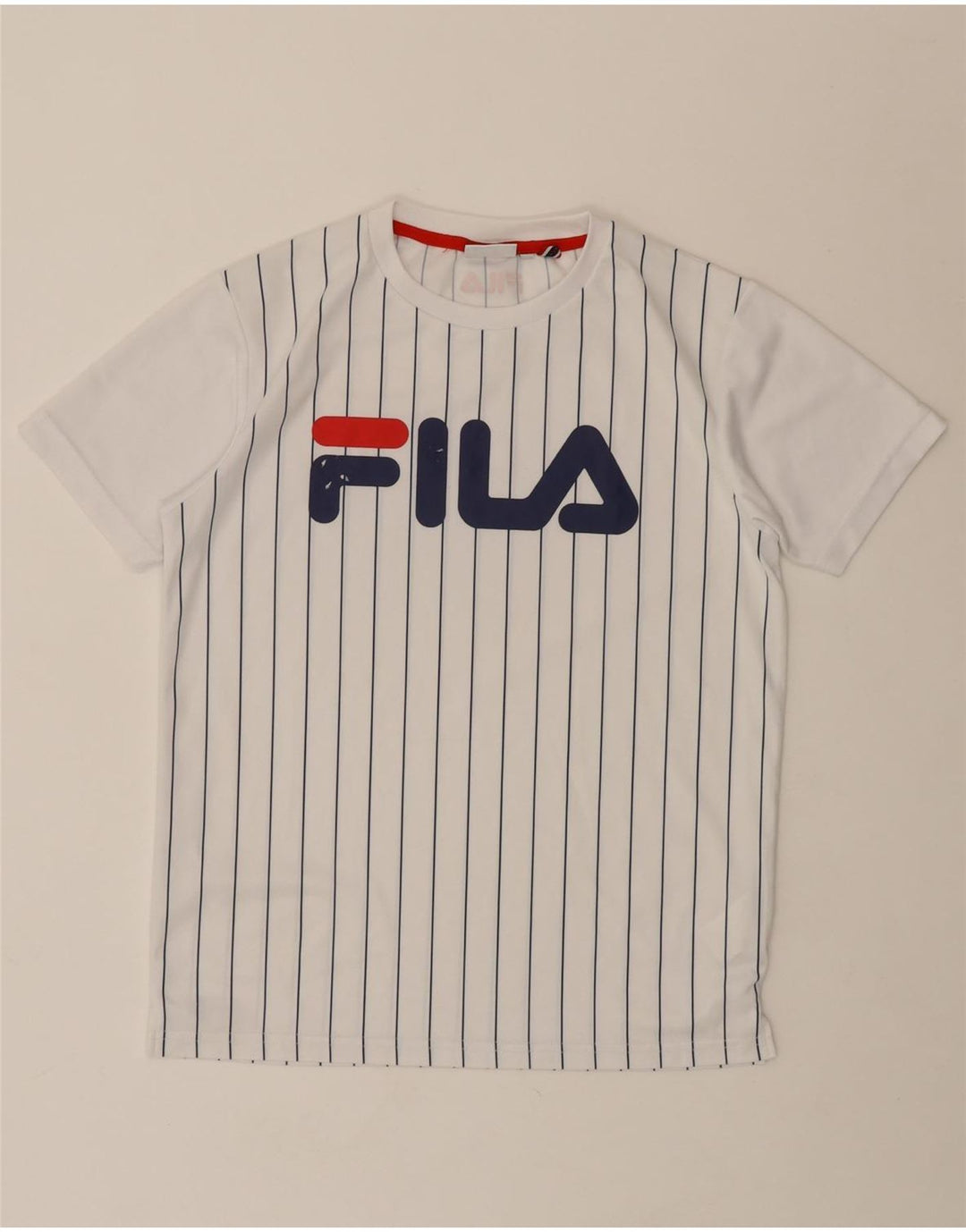 FILA Mens Graphic T-Shirt Top Small White Striped Polyester Vintage Fila and Second-Hand Fila from Messina Hembry 