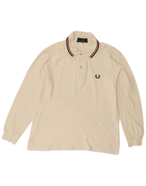 Fred Perry Mens Long Sleeve Polo Shirt Small Off White Cotton