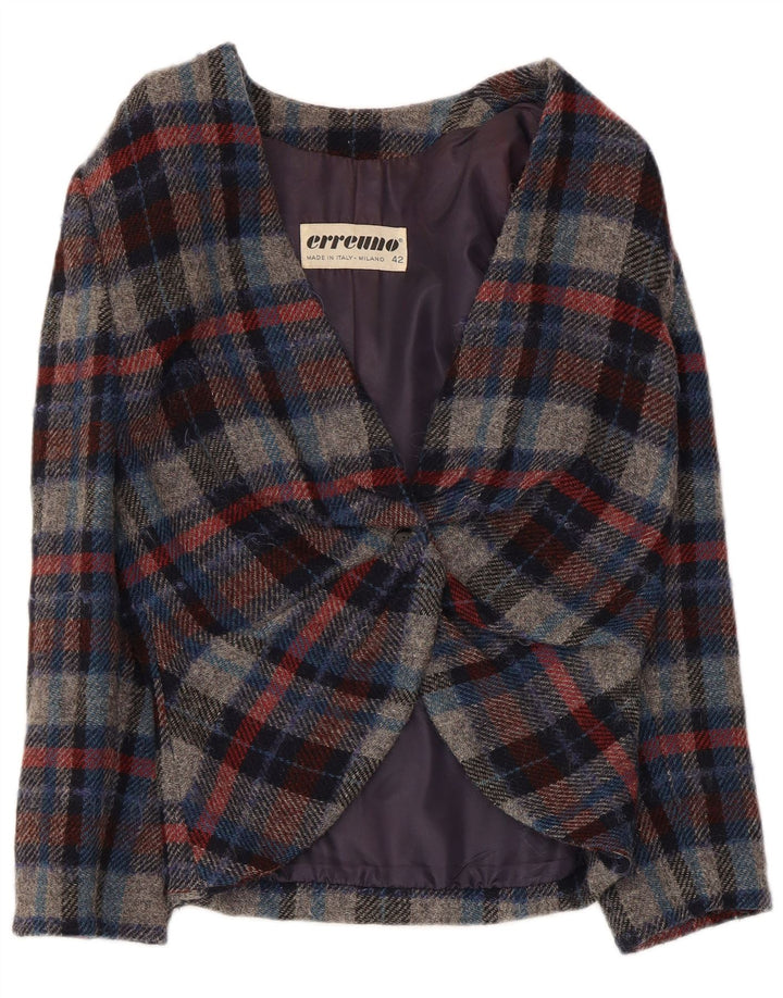 Erreuno Womens 1 Button Blazer Jacket IT 42 Medium Multicoloured Check Wool