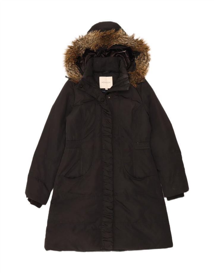 Monsoon Abrigo acolchado con capucha para mujer UK 44 Poliéster negro mediano