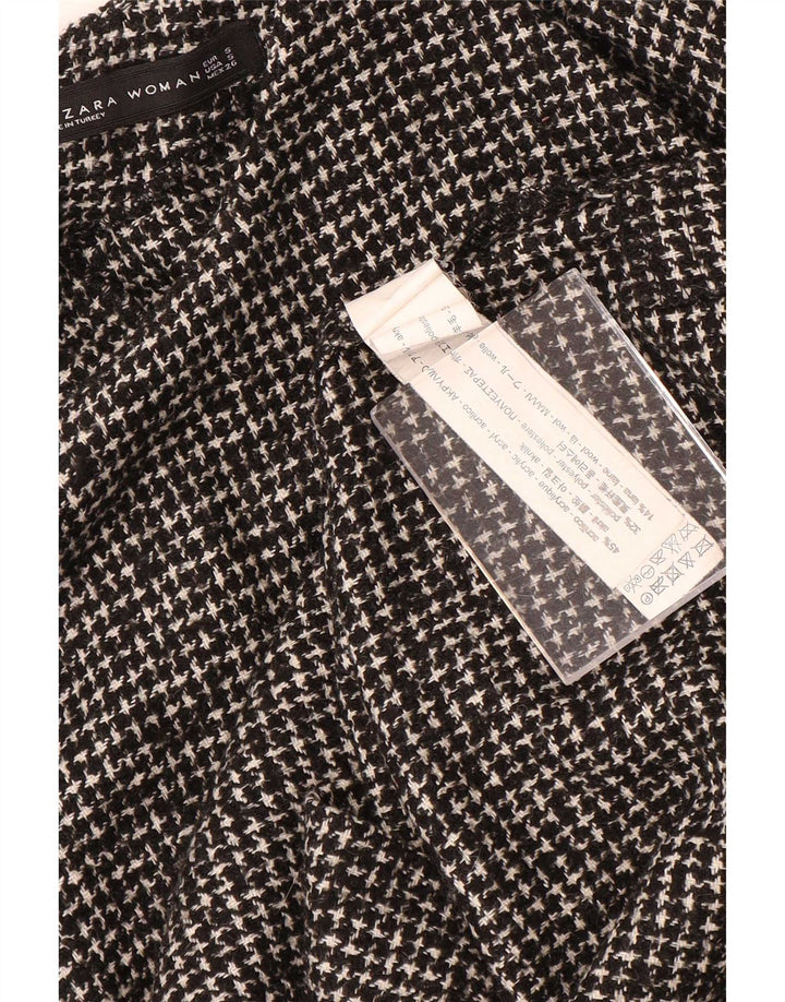 Zara Womens Long Sleeve Blouse Top UK 10 Small Grey Houndstooth Acrylic
