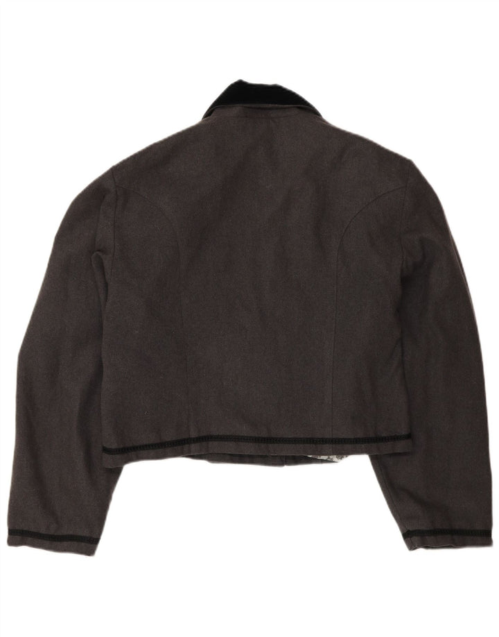 Vintage Dame Crop Blazer Jacket UK 14 Medium Grey Colourblock