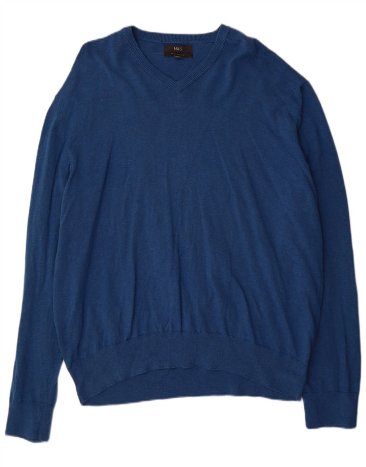 Marks & Spencer Mens V-Neck Jumper Sweater 3XL Blue Cotton