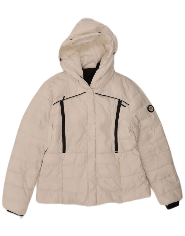 Superdry Womens Hooded Padded Jacket UK 14 Large White Polyester