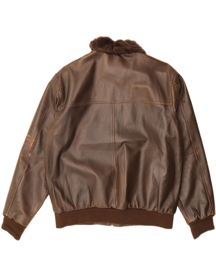 Męska kurtka skórzana typu bomber w stylu vintage IT 50, duża brązowa skóra