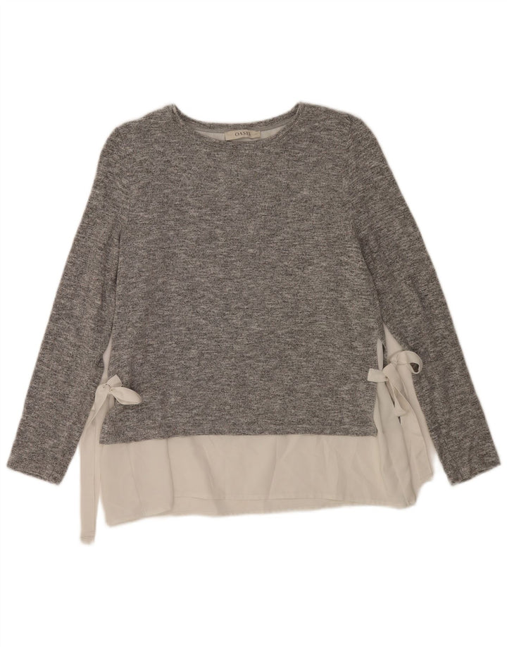 Oasis Womens Top Long Sleeve UK 12 Medium Grey Flecked Viscose