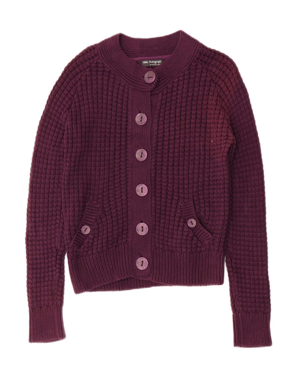 Marks & Spencer Womens Autograph Cardigan Sweater UK 14 Large Purple Cotton