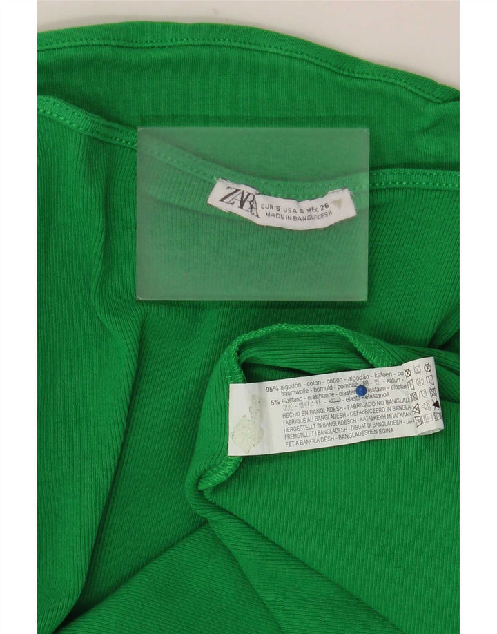 Zara Womens Strapless Dress UK 8 Small Green Cotton